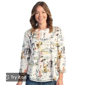 Jess & Jane Sublimation Top with Round Hem Women's 3/4 Sleeve Top Paseo M